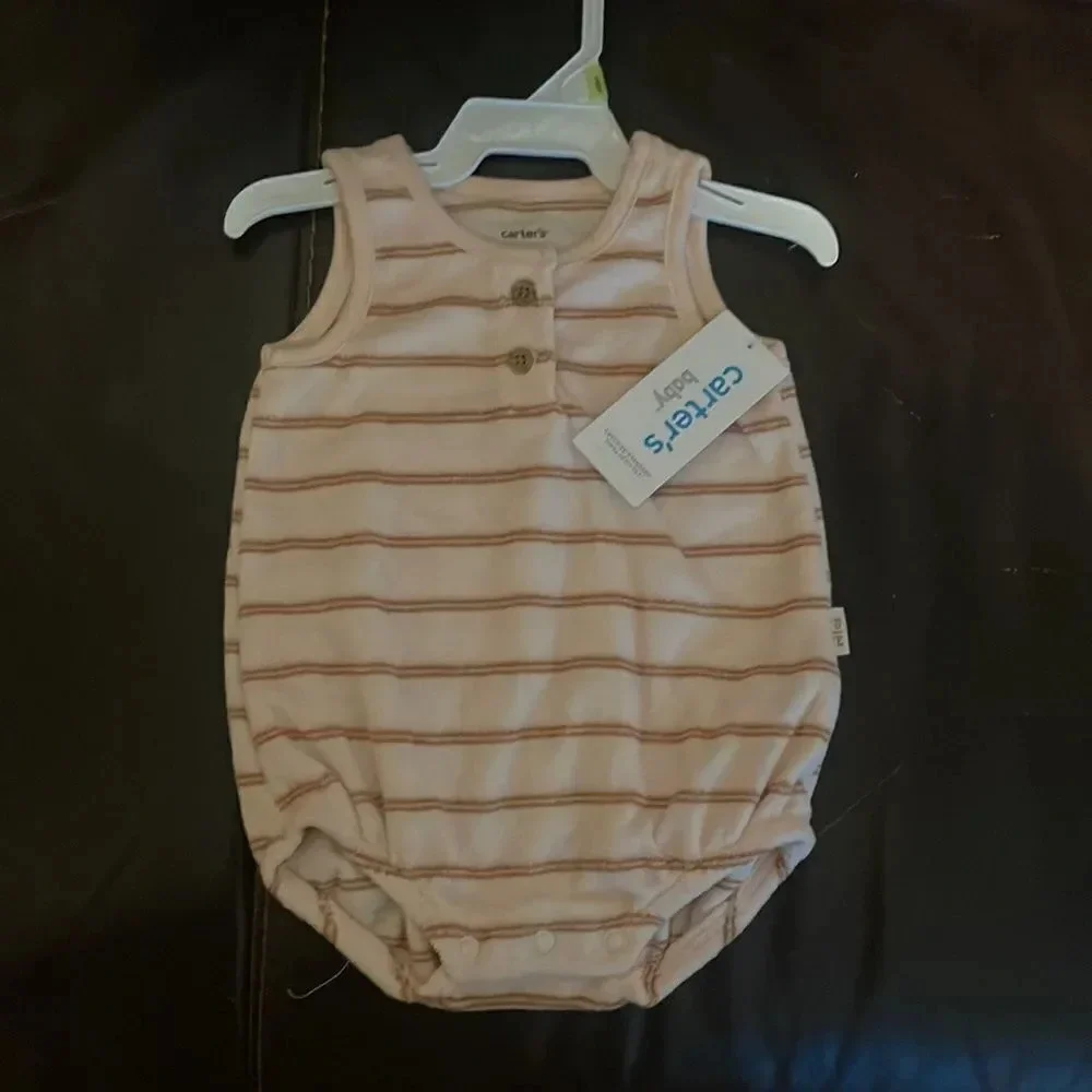 2 Carter's Baby Boys Size 3M Sleeveless Gray Jeep and Stripe Summer Romper